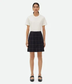 Bottega Veneta Checked Cotton Mouline Skirt Blue/brown Best