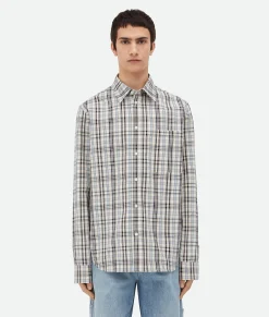 Bottega Veneta Checked Cotton Shirt Chalk/fondant/yellow New