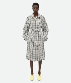Bottega Veneta Checked Cotton Trench Coat Chalk/fondant/yellow Outlet