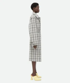 Bottega Veneta Checked Cotton Trench Coat Chalk/fondant/yellow Outlet