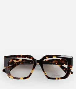 Bottega Veneta Classic Acetate Square Eyeglasses Havana/transparent Outlet