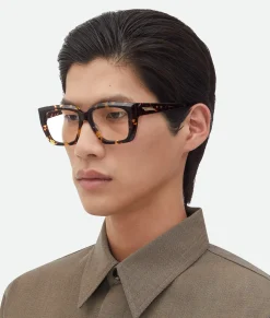 Bottega Veneta Classic Acetate Square Eyeglasses Havana/transparent Outlet