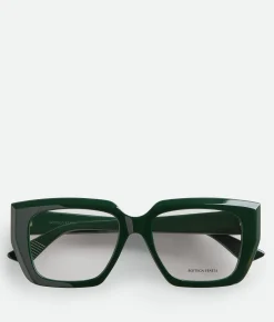 Bottega Veneta Classic Acetate Square Eyeglasses Green/transparent Discount