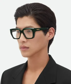 Bottega Veneta Classic Acetate Square Eyeglasses Green/transparent Discount