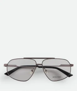 Bottega Veneta Classic Metal Aviator Eyeglasses Ruthenium/transparent Outlet