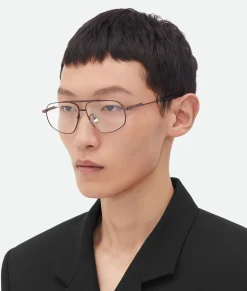 Bottega Veneta Classic Metal Aviator Eyeglasses Ruthenium/transparent Outlet
