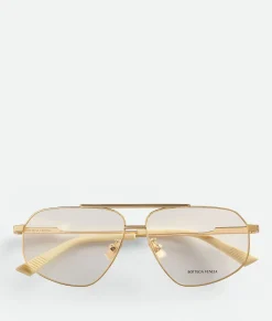 Bottega Veneta Classic Metal Aviator Eyeglasses Gold/transparent New