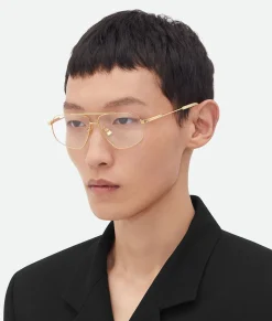 Bottega Veneta Classic Metal Aviator Eyeglasses Gold/transparent New