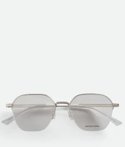 Bottega Veneta Classic Metal Semi Rimless Panthos Eyeglasses Silver/transparent New