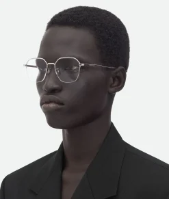 Bottega Veneta Classic Metal Semi Rimless Panthos Eyeglasses Silver/transparent New