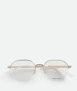 Bottega Veneta Classic Metal Semi Rimless Panthos Eyeglasses Gold/transparent Clearance