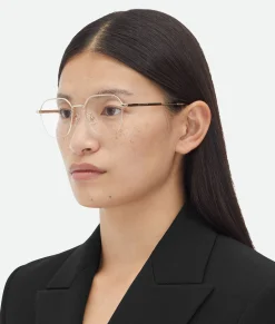 Bottega Veneta Classic Metal Semi Rimless Panthos Eyeglasses Gold/transparent Clearance