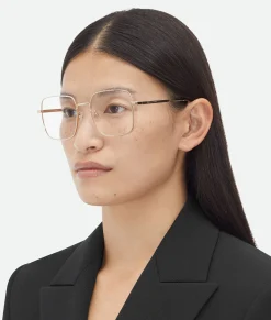 Bottega Veneta Classic Metal Square Eyeglasses Gold/transparent Best