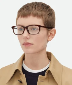 Bottega Veneta Classic Rectangular Eyeglasses Havana/transparent Clearance