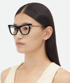 Bottega Veneta Classic Recycled Acetate Cat Eye Eyeglasses Black/transparent Outlet