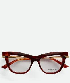Bottega Veneta Classic Recycled Acetate Cat Eye Eyeglasses Havana/transparent Hot