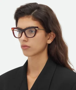 Bottega Veneta Classic Recycled Acetate Cat Eye Eyeglasses Havana/transparent Hot