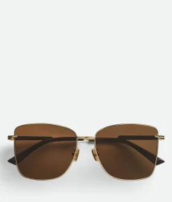 Bottega Veneta Classic Square Sunglasses Gold / Brown Best