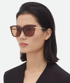 Bottega Veneta Classic Square Sunglasses Burgundy/brown Clearance