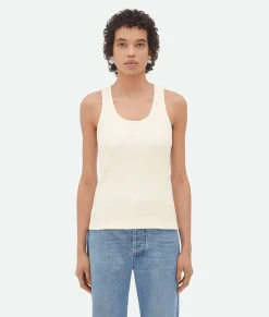 Bottega Veneta Compact Cotton Rib Jersey Tank Top Chalk Discount