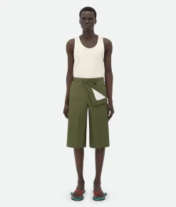 Bottega Veneta Compact Cotton Shorts Thyme Hot
