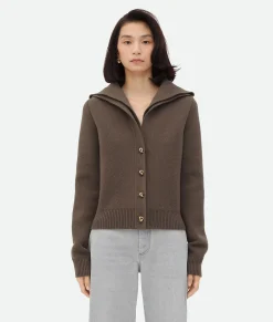 Bottega Veneta Compact Wool Cardigan Chestnut melange Hot
