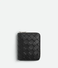 Bottega Veneta Compact Zip Around Wallet Black Sale