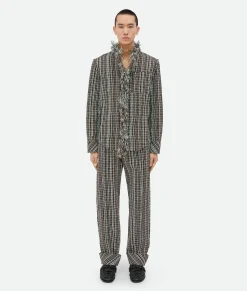 Bottega Veneta Cotton Check Jacket With Fringes Black/brown/mint Sale
