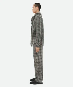 Bottega Veneta Cotton Check Jacket With Fringes Black/brown/mint Sale