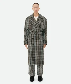 Bottega Veneta Cotton Check Trench Coat Black/brown/mint Clearance