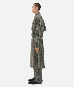 Bottega Veneta Cotton Check Trench Coat Black/brown/mint Clearance