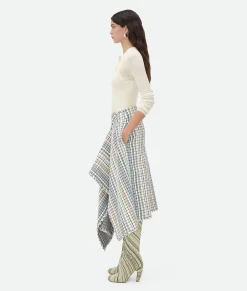 Bottega Veneta Cotton Check Wrapped Skirt White/peacock/butter Best