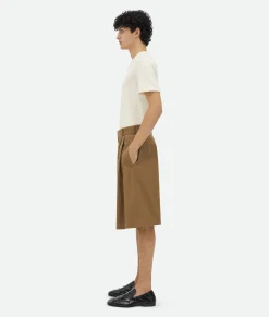 Bottega Veneta Cotton Gabardine Shorts Dark sand Hot