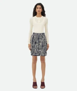 Bottega Veneta Cotton Intrecciato Skirt Navy/dove New
