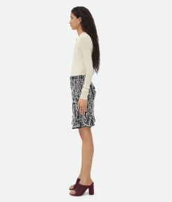 Bottega Veneta Cotton Intrecciato Skirt Navy/dove New