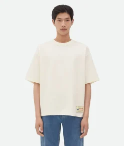 Bottega Veneta Cotton Jersey T-Shirt With Label Chalk New