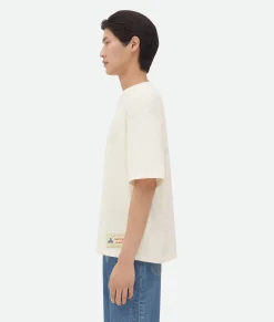 Bottega Veneta Cotton Jersey T-Shirt With Label Chalk New