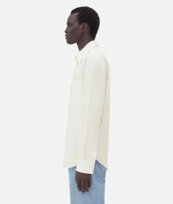 Bottega Veneta Cotton Linen Check Shirt With "BV" Embroidery Brown/bay leaf Hot