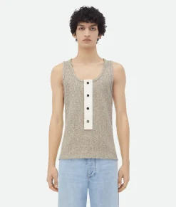 Bottega Veneta Cotton Mouline Jersey Tank Top Beige/white Best