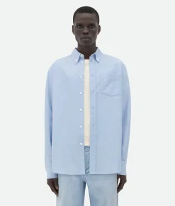 Bottega Veneta Cotton Oxford Relaxed Shirt Light blue / White Hot