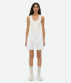 Bottega Veneta Cotton Pinstripe Shorts White / Beige