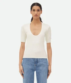 Bottega Veneta Cotton Rib Jersey Top Chalk Best