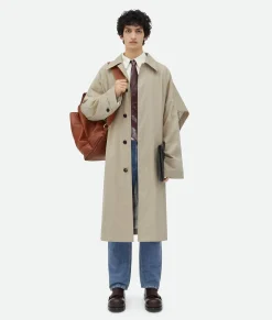 Bottega Veneta Cotton Silk Cape Trench With Check Lining Rock Clearance