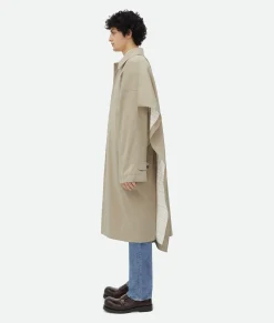 Bottega Veneta Cotton Silk Cape Trench With Check Lining Rock Clearance
