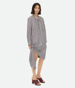 Bottega Veneta Cotton Striped Dress With Knot Detail Bordeaux/navy Outlet