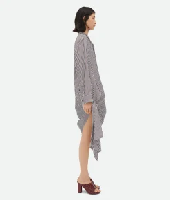 Bottega Veneta Cotton Striped Dress With Knot Detail Bordeaux/navy Outlet