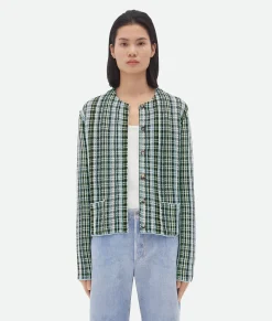 Bottega Veneta Cotton Viscose Check Jacket Black/brown/mint Hot