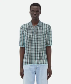Bottega Veneta Cotton Viscose Check Polo Black/brown/mint