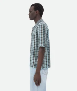 Bottega Veneta Cotton Viscose Check Polo Black/brown/mint