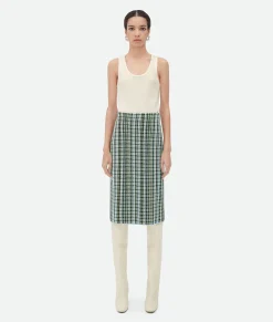 Bottega Veneta Cotton Viscose Check Skirt Black/brown/mint Hot